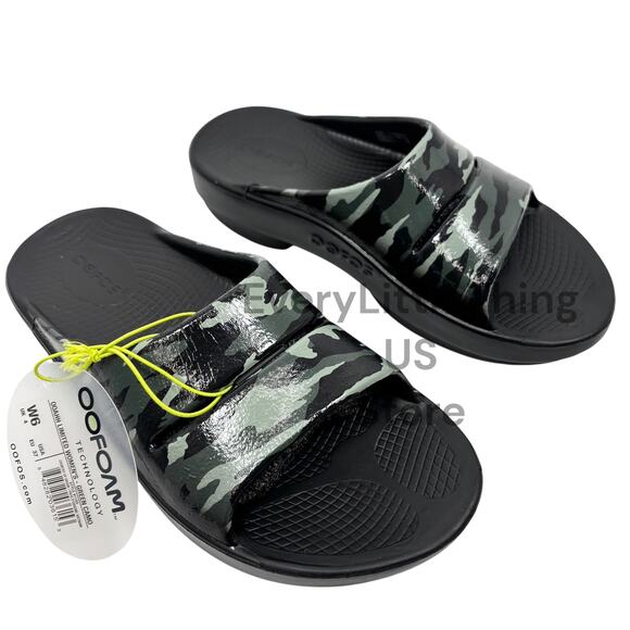 NEW Oofos Ooahh Slide Sandals Womens 6 Limited Edition Green Camo Recovery - Picture 1 of 6